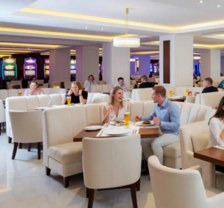 Světlý moderní interiér restaurace Ceska Vibe s hosty u stolů.