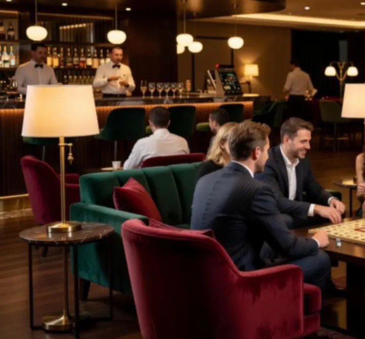 Skupina přátel si užívá večerní zábavu v elegantním prostředí Ceska Vibe