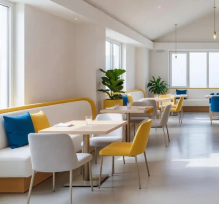 Interiér restaurace Ceska Vibe se světlým designem a elegantními stoly